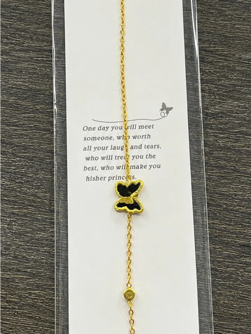 Gold Butterfly Chain Bracelet with Black Enamel Accent
